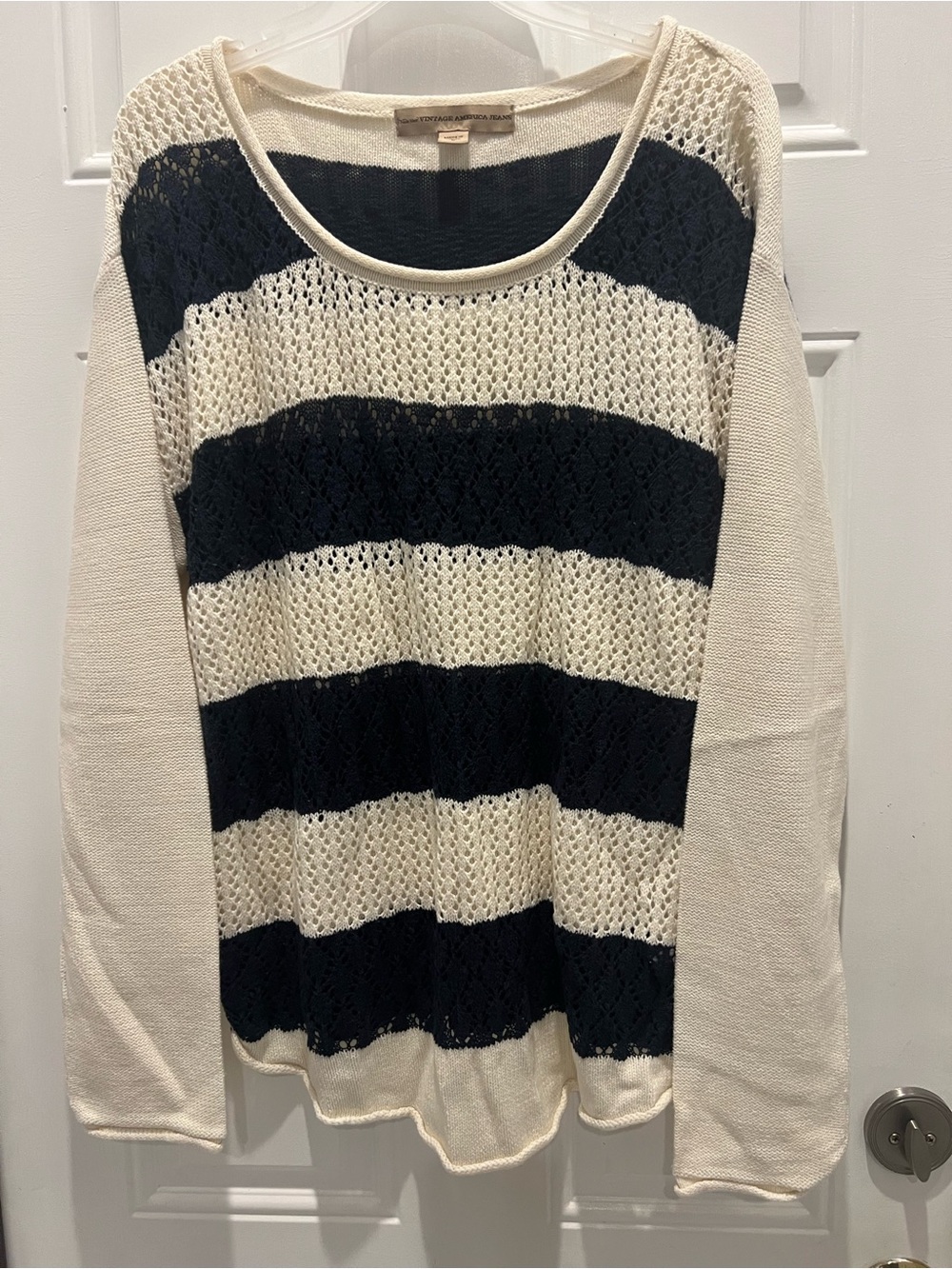 Nine West Vintage America Jeans Sweater Womens Size L Striped White/Blue #882